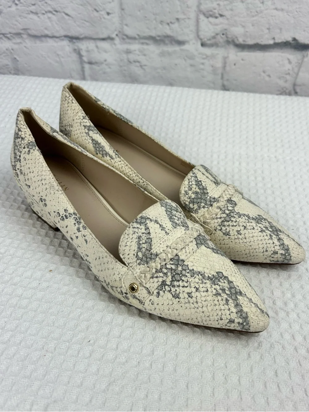 Cole Haan Grand Snake Print Pointed Toe Loafer Pumps Block Heel Women’s 8.5B